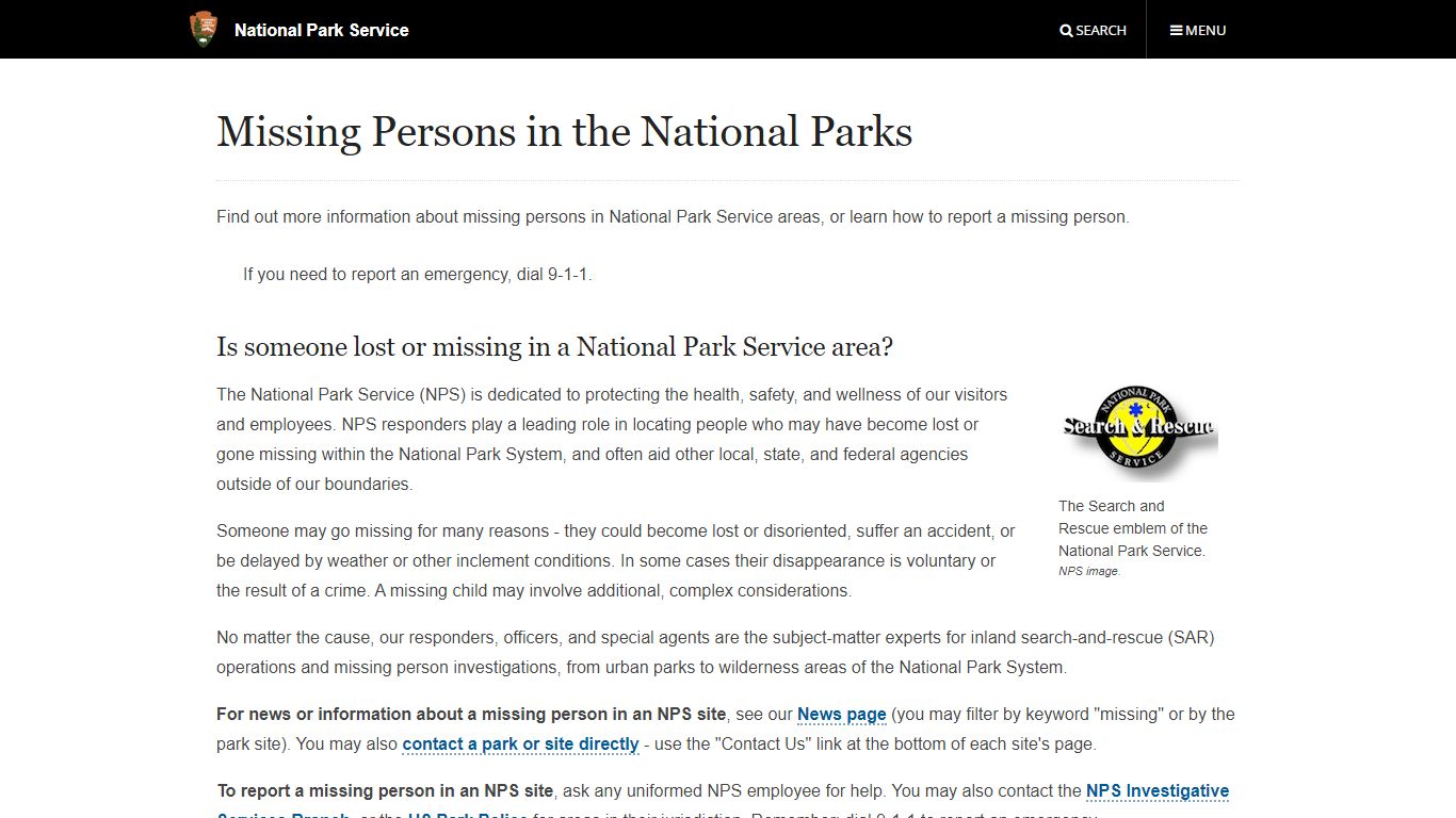 Missing Persons in the National Parks